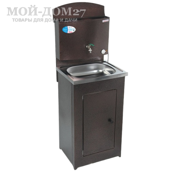 Умывальник с подогревом (Медь) нерж. мойка | Мой-Дом27 | Объем бака – 17 литров с нагревателем мощностью 1,25 кВт Время нагрева до 60 градусов – 30 минут<br>
 Материал умывальника – сталь толщиной 0,7 мм<br>
 Мойка – нержавеющая сталь<br>
 Кран – металлический<br>
Поставляется в разобранном виде, в коробке 80*54*20 см с ручками